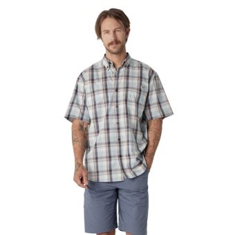 Dickies Men's Short Sleeve Woven Shirt in Clear Blue High Plains Plaid