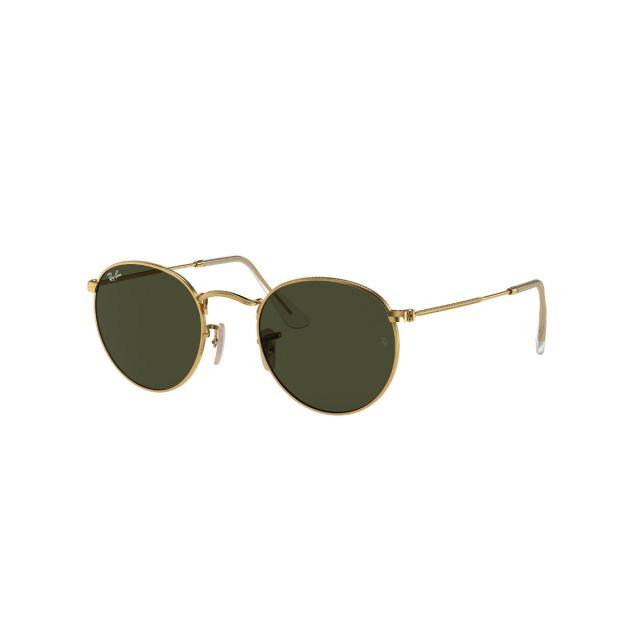 Ray-Ban Round Metal Sunglasses in Gold with Non Polarized Green Solid Color Lenses