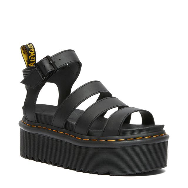 Dr. Martens Blaire Quad Hydro Leather Platform Sandals in Black