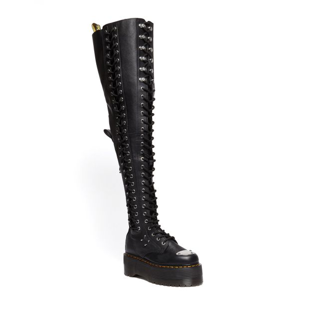 Dr. Martens 28-Eye Extreme Max Virginia Leather Knee High Boots in Black