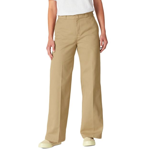 Dickies Women's Regular Fit Wide Leg Work Pants in Stonewashed Khaki