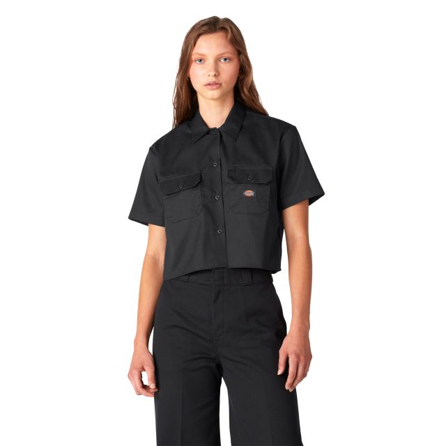 Dickies Women's Relaxed Fit Cropped Work Shirt in Black