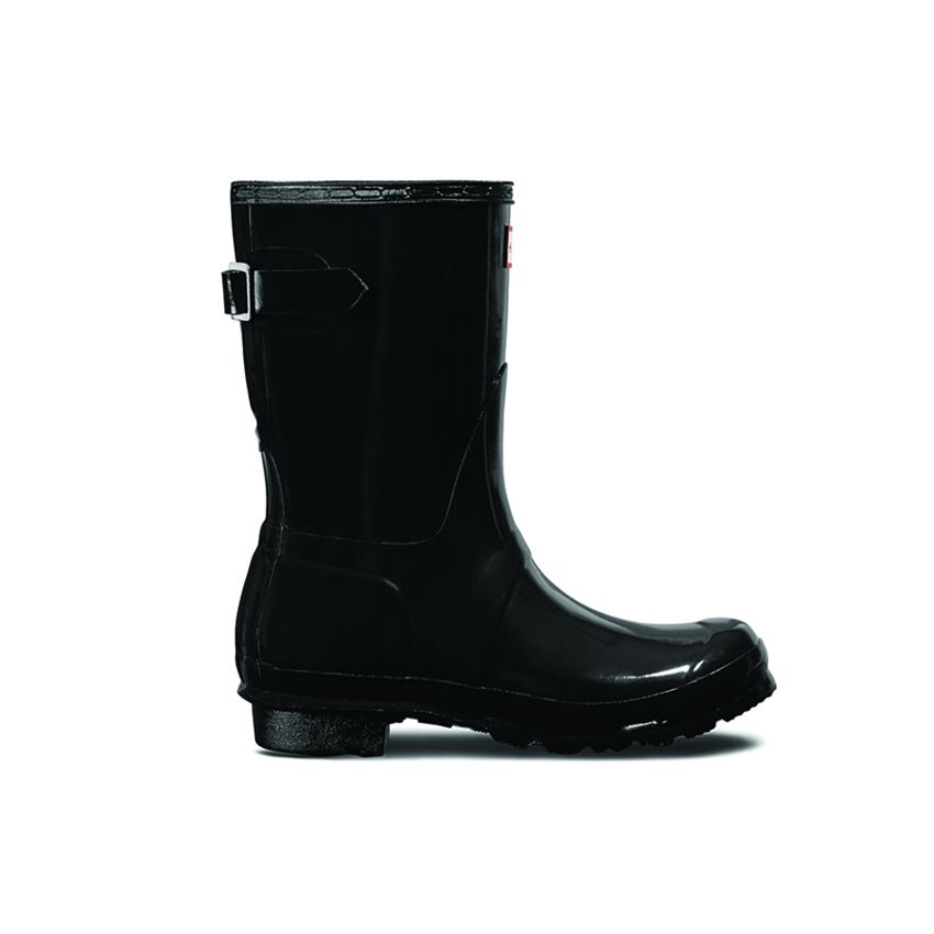 Hunter Women's Short Back Adjustable Gloss Rain Boots in Black
