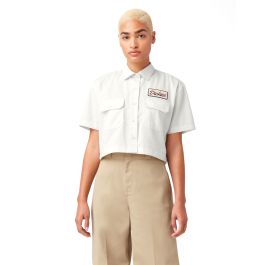 Dickies Women's Cropped Short Sleeve Work Shirt in Rinsed Cloud