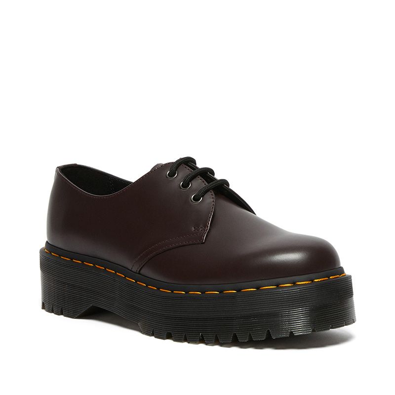 Dr. Martens 1461 Smooth Leather Platform Shoes in Burgundy | NEON