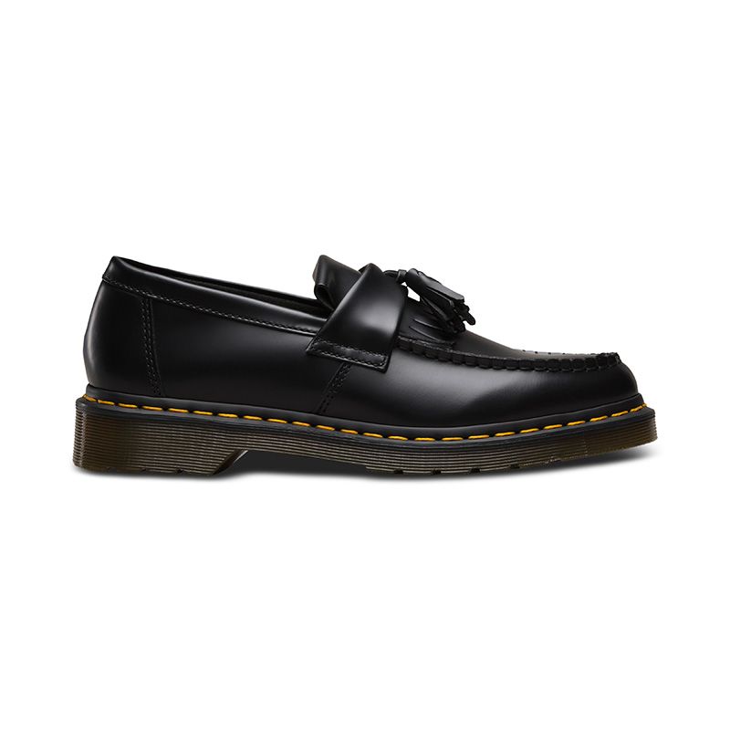 Dr. Martens Adrian Yellow Stitch Leather Tassel Loafers in Black Smooth ...