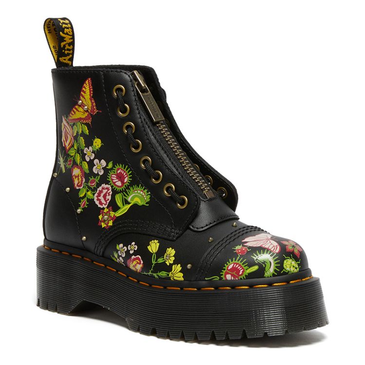 Dr. Martens Sinclair Floral Bloom Leather Platform Boots in Black+