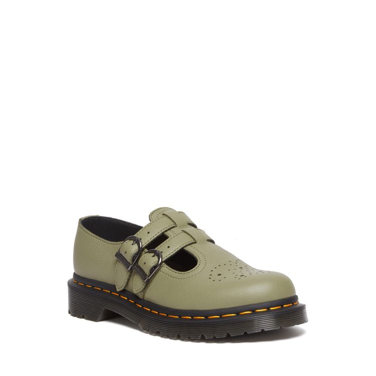 Dr. Martens 8065 Virginia Leather Mary Jane Shoes in Muted Olive NEON Canada