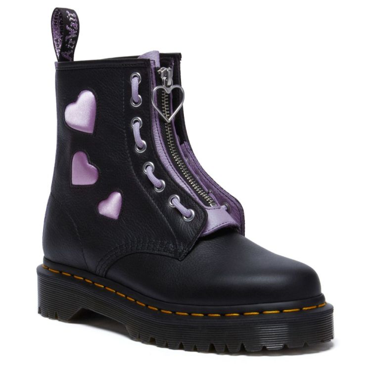 Dr. Martens 1460 Zip Heart Virgina Satin Lux Lace Up Boots in Black NEON Canada